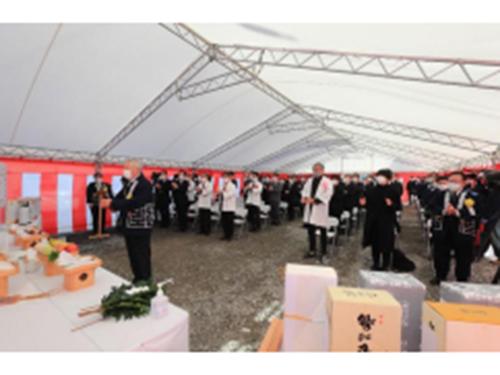 道の駅「さんさん南三陸」の上棟式の様子