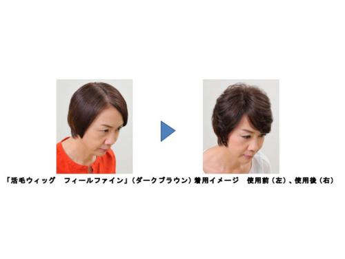 「活毛ウィッグ　フィールファイン」着用イメージの使用前（左）と使用後