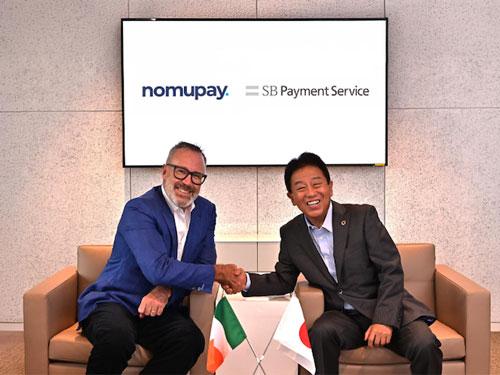 Ｎｏｍｕｐａｙ　ピーター・バリッジＣＥＯ（写真左）とＳＢペイメントサービス　榛葉淳氏