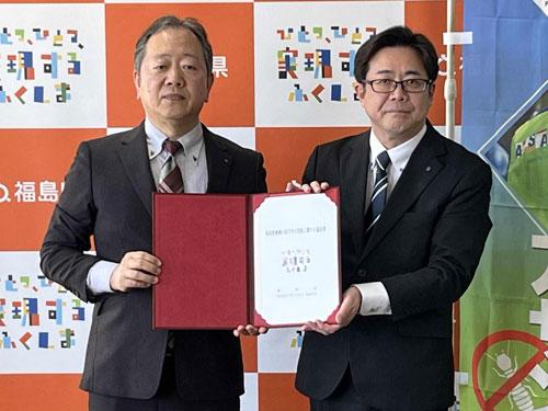 （写真左から）福島県保健福祉部　菅野俊彦部長とアサンテ　東北・福島支店　鴫原毅支店長