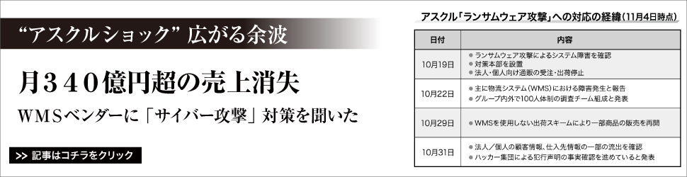 【”アスクルショック”広がる余波】月３４０億円超の売上消失／ＷＭＳベンダーに「サイバー攻撃」対策を聞いた