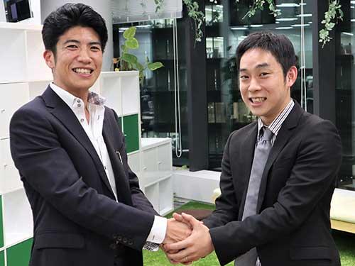 はぐくみプラス・江口修一取締役（写真右）とＷ２ソリューション・山田大樹ＣＥＯ